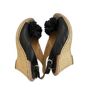 BOC Born Concepts Women’s Black Leather Slingback Wedge Sandals Weave Size 10